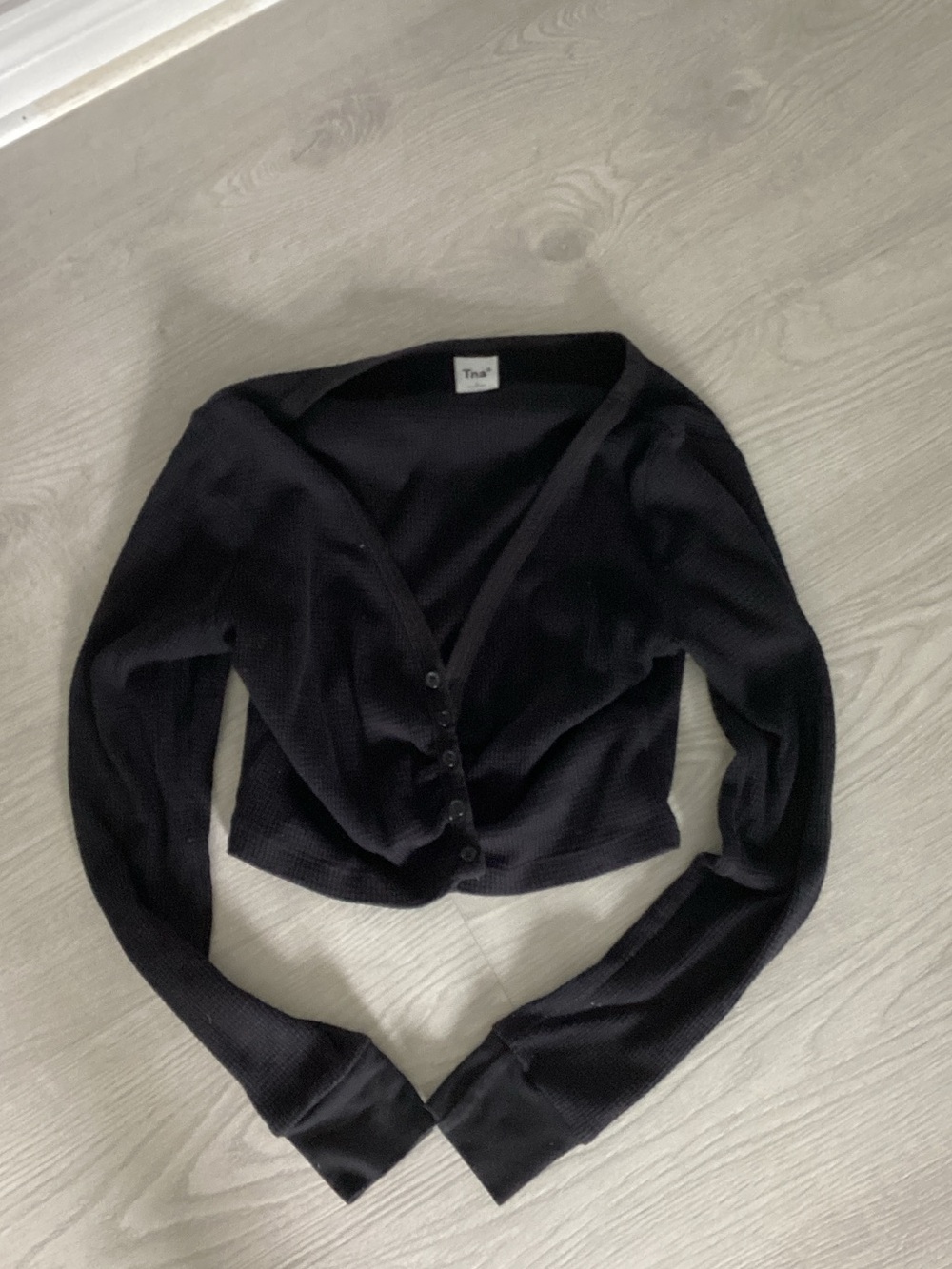 TNA Black Cropped Ribbed Button Cardigan